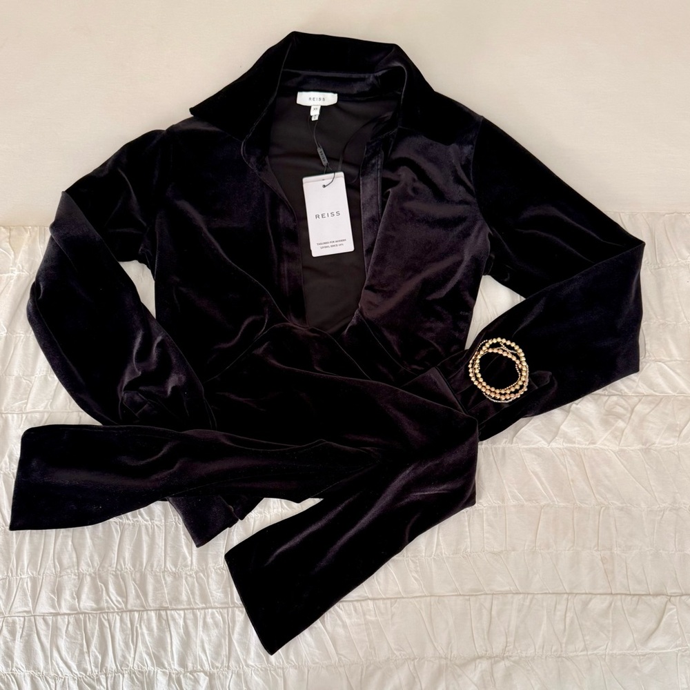 Reiss Black Velvet Tie Top XS
